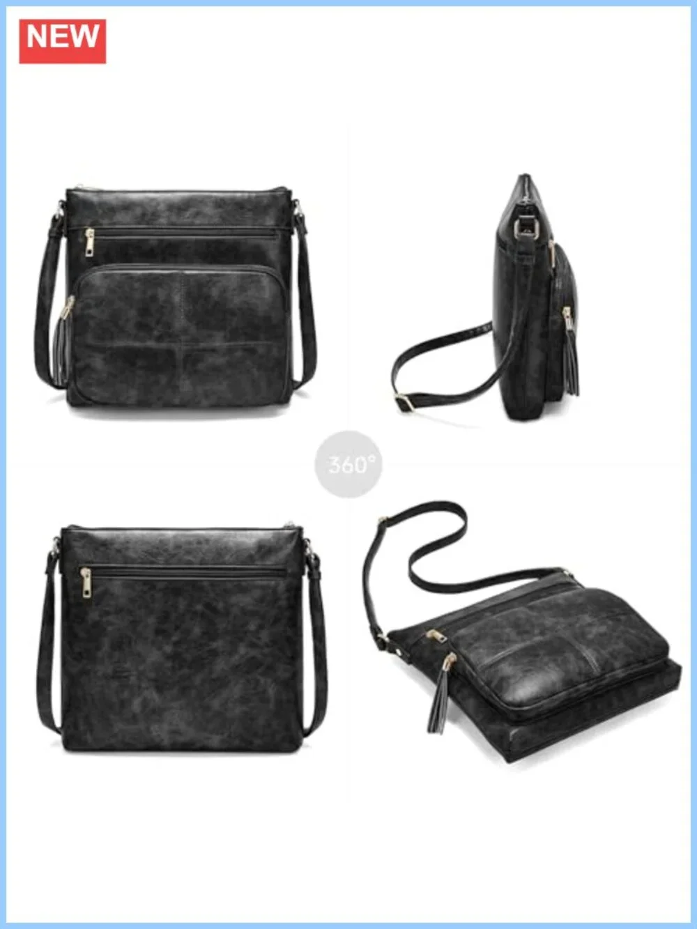 Vintage PU Leather Crossbody Purse with Zipper, Women's Medium Shoulder Bag